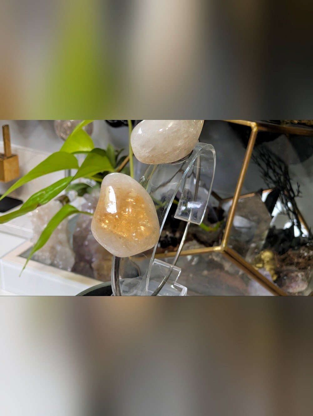 Polished Citrine Stone Crystal Gemstone Stainless Steel Bracelet Jewelry